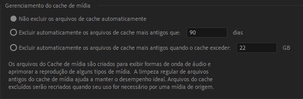 Você pode escolher mecanismos automáticos para a limpeza dos arquivos de cache