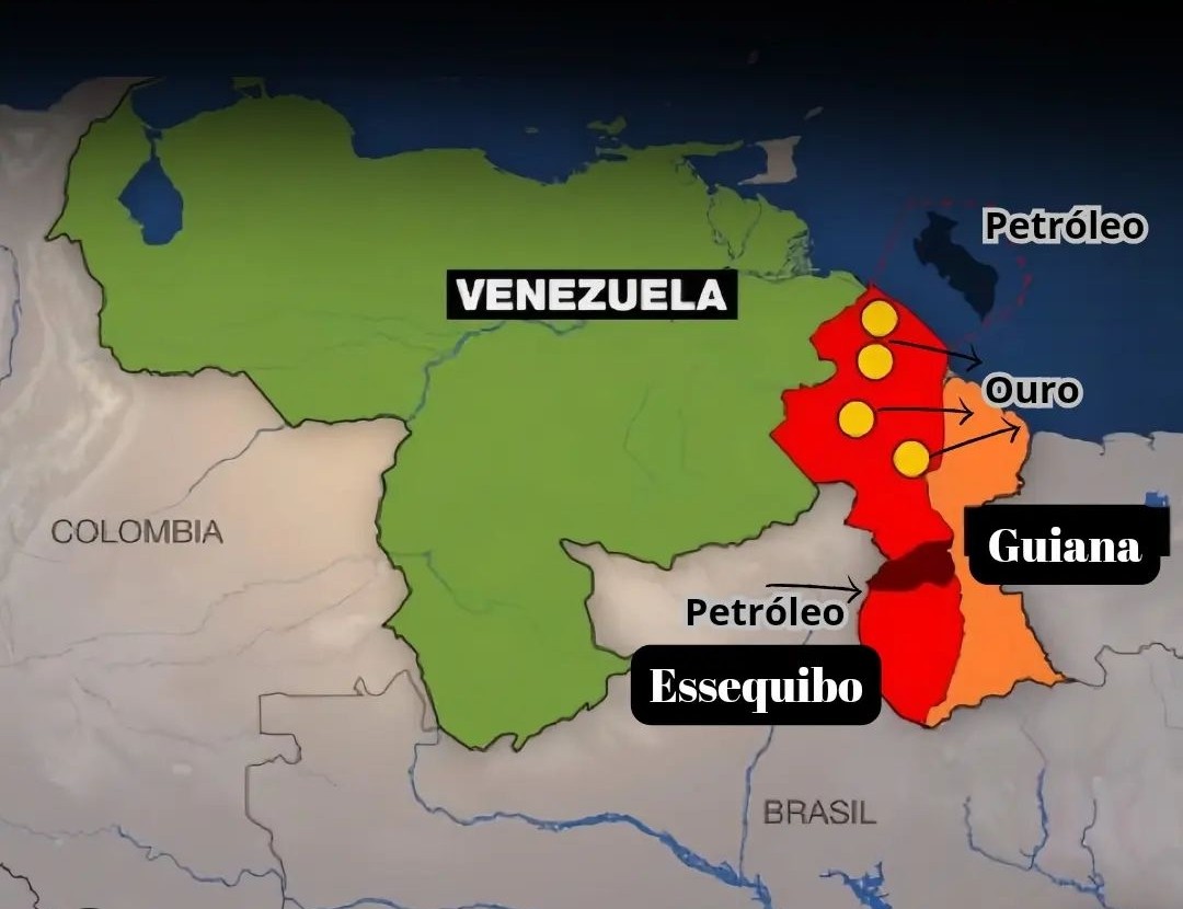 Mapa da região disputada na Guiana