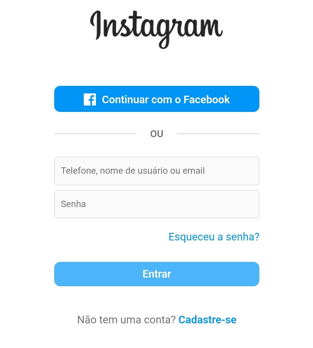 Caso não esteja conectado, basta fazer login na sua conta do Instagram