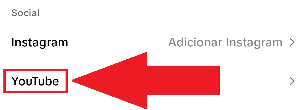 Também é preciso descer a tela para encontrar a opção "YouTube"