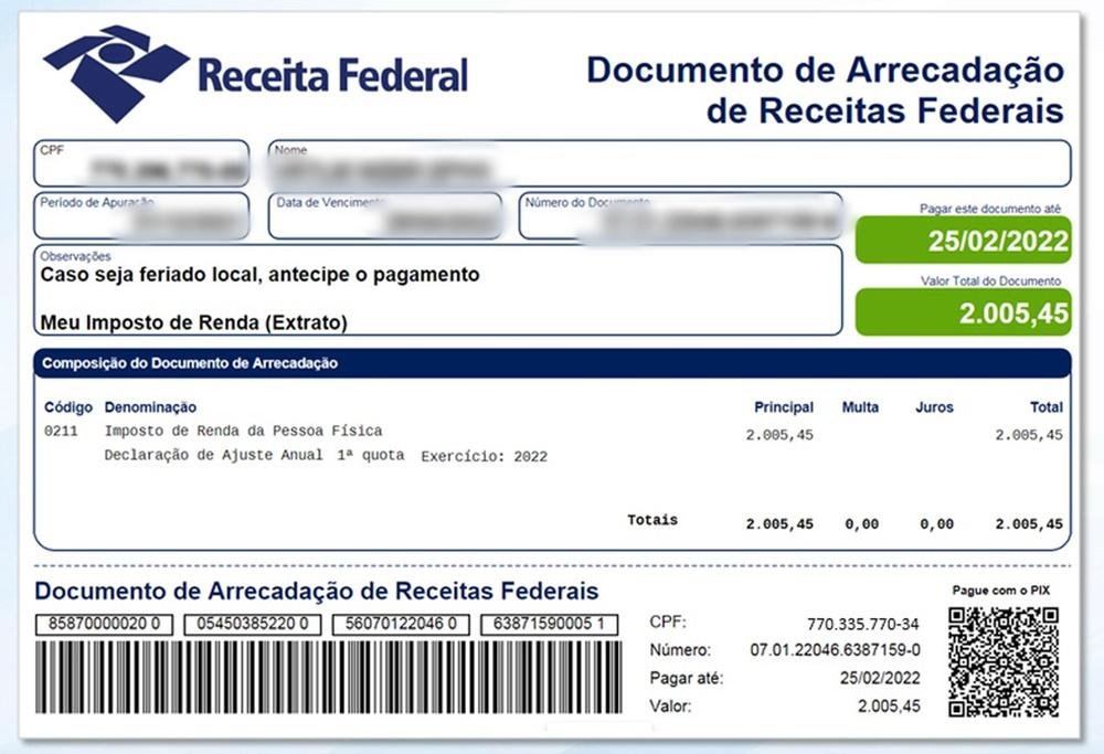 A partir deste ano, as DARFs virão com o código de barra e com um código QR para pagamento através do Pix