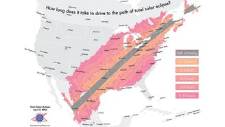 O caminho da totalidade do eclipse solar total do dia 8 de abril.