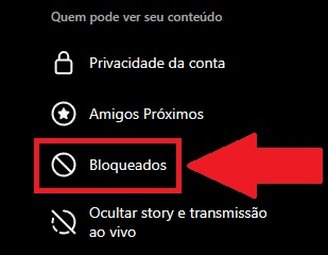 É preciso descer a tela para achar a opção "Bloqueados"