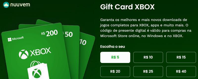 Você pode comprar gift cards e assinaturas do Xbox Game Pass na Nuuvem com cashback e opções de parcelamento.