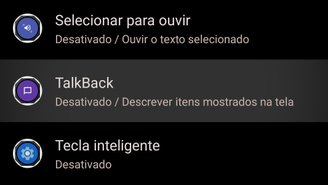 Aperte em "TalkBack" para visualizar mais opções