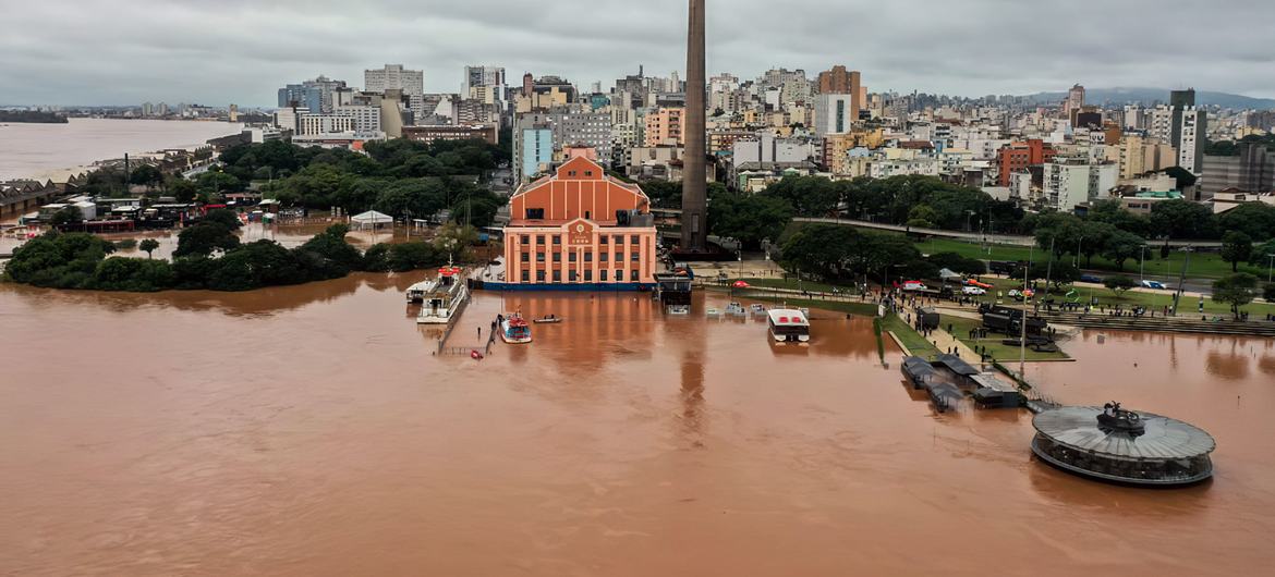 A cidade inundada de Porto Alegre, estado do Rio Grande do Sul, Brasil