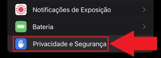 Aperte em "Privacidade e Segurança" para prosseguir.