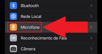 É preciso deslizar a tela até encontrar a opção "Microfone".