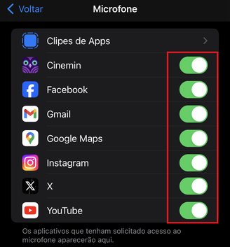 Os apps sinalizados estão fazendo uso do microfone do seu smartphone