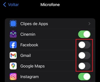 Ao mudar o chaveamento dos apps, você desativa o acesso ao microfone do seu smartphone