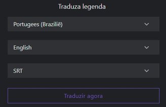 É possível escolher o idioma e o tipo de arquivo no qual a legenda traduzida será gerada.