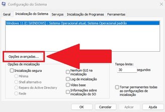Clique em "Opções avançadas" para ter acesso a mais opções.