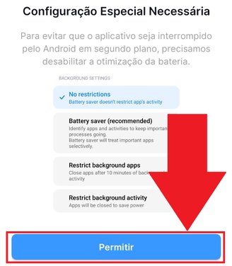 Também é preciso permitir que o app não seja interrompido por pouca bateria