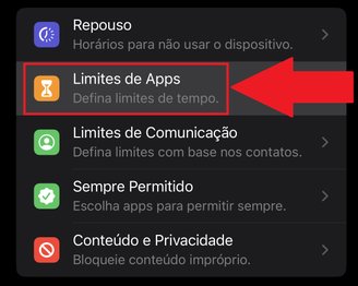 Procure pela opção "Limites de Apps".