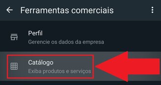 A opção "Catálogo" é uma das primeiras.