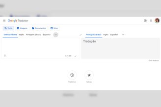 Página inicial do Google Tradutor.