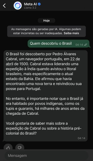 É possível fazer perguntas através do Meta AI